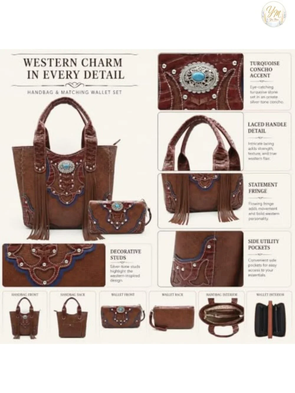 Western Fringe Totes Purse and Wallet Set for Women Cowgirl Style PU Leather